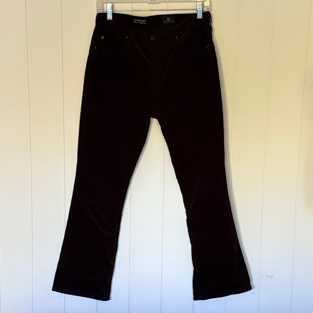 AG the Jodi high rise slim flare crop black velvet pants jeans 28